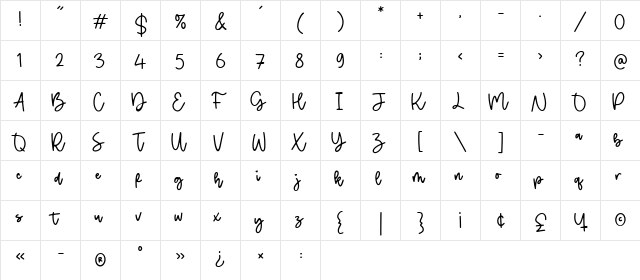 Mysteries Regular  glyph index