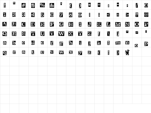 LD Letterpress Inverted Regular  glyph index
