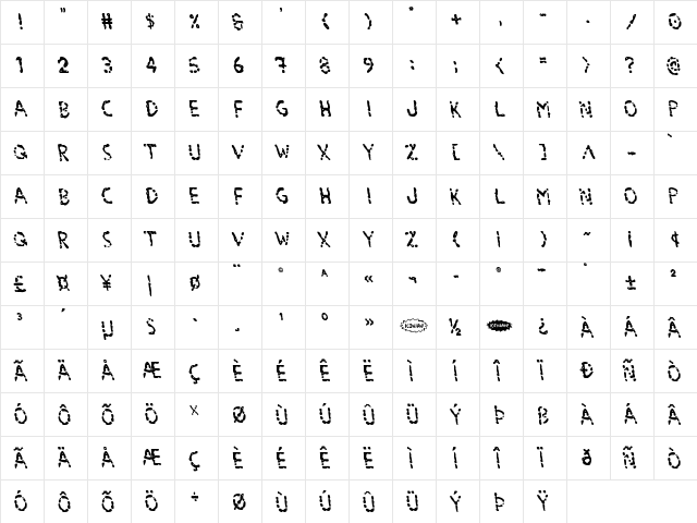 Blood Drenched Semi-Leftalic Regular  glyph index
