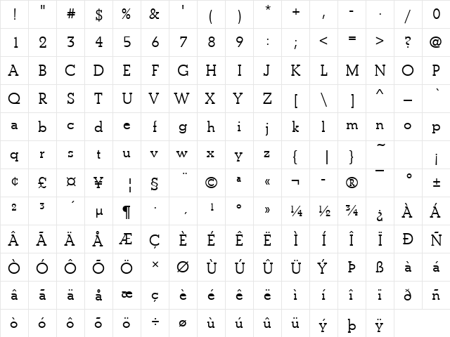 BetonTDem Regular  glyph index
