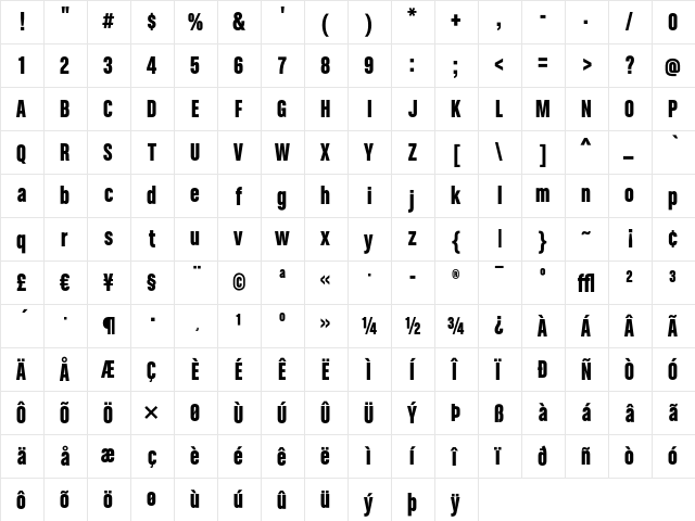 ChaletComprime HongKongSixty  glyph index