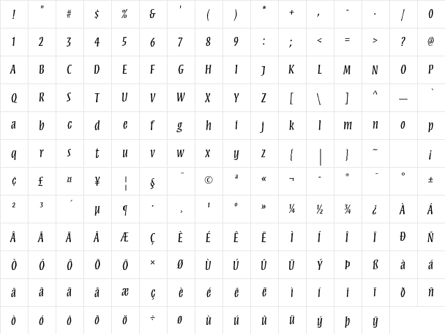 Mezz Std Regular  glyph index