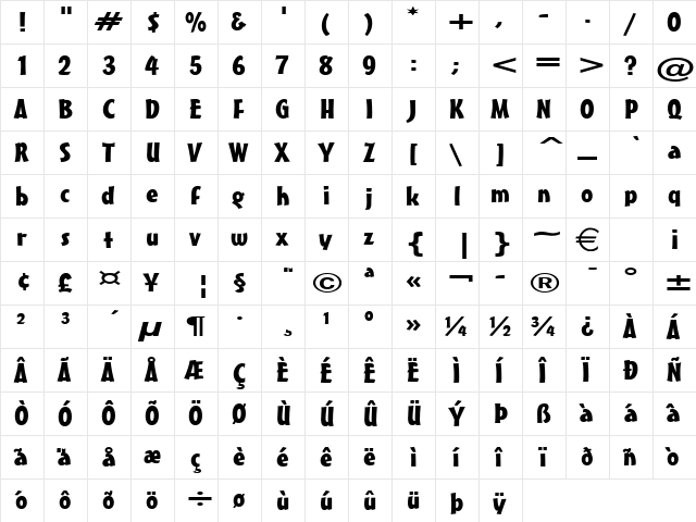 MasseyExtended Normal  glyph index