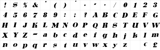 Peak Oblique  glyph index