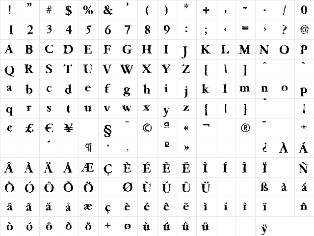 GarfeldRandom Bold  glyph index