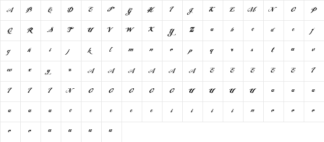 ANGELTEARS Regular  glyph index