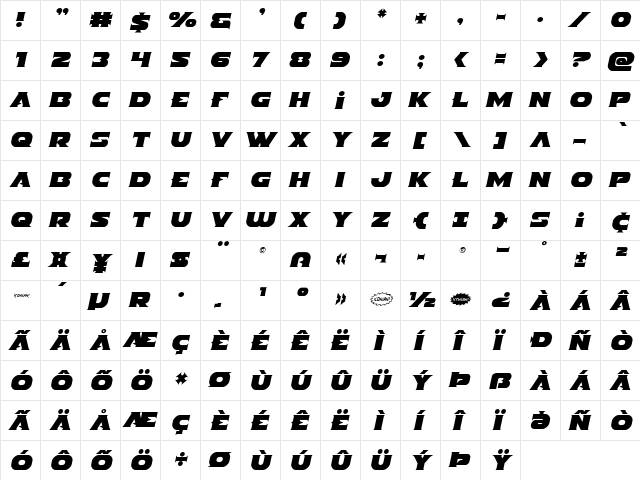 Indigo Demon Semi-Italic Semi-Italic  glyph index