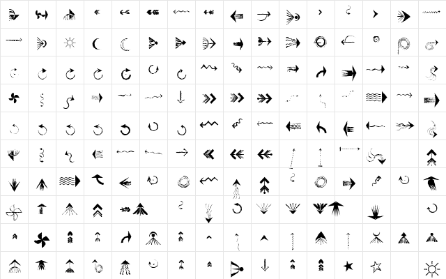 PfeileTwo Regular  glyph index