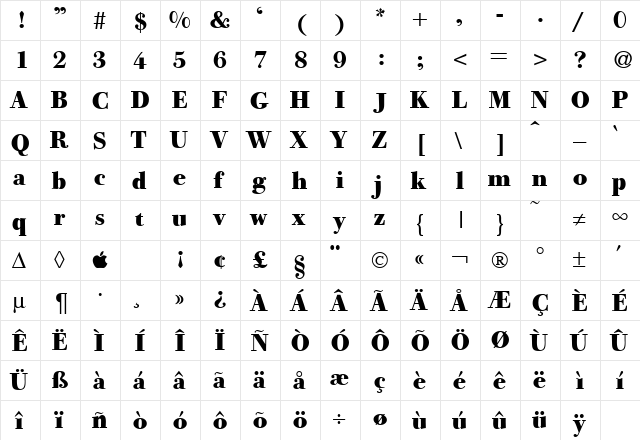 GiambattistaHeavy DB Regular  glyph index