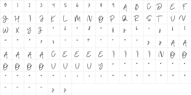 Jenifa Regular  glyph index