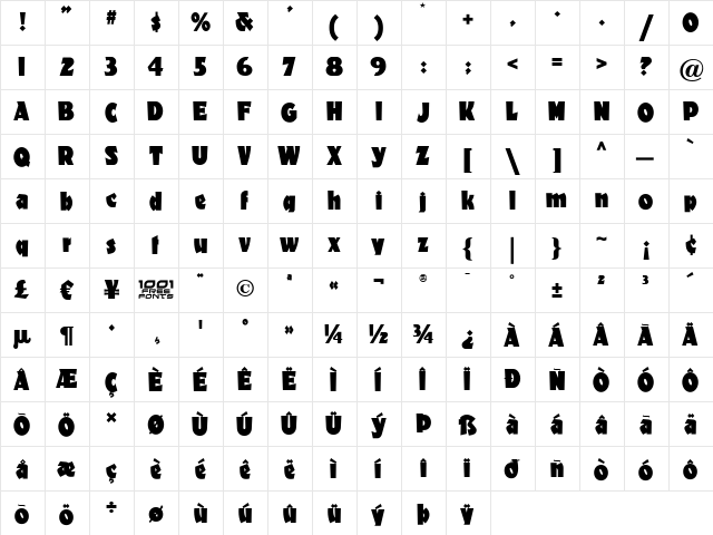 Materhorn NF Regular  glyph index