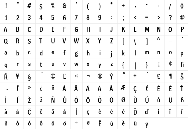 Dynamo DM Regular  glyph index