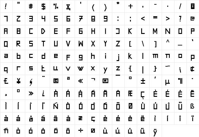 AMOceanus Bold  glyph index