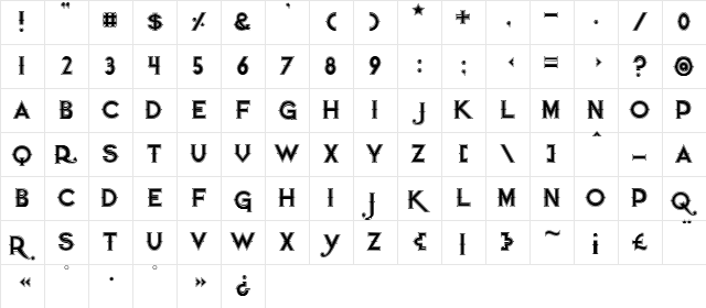 Quiet the Thief OutlinedWide  glyph index