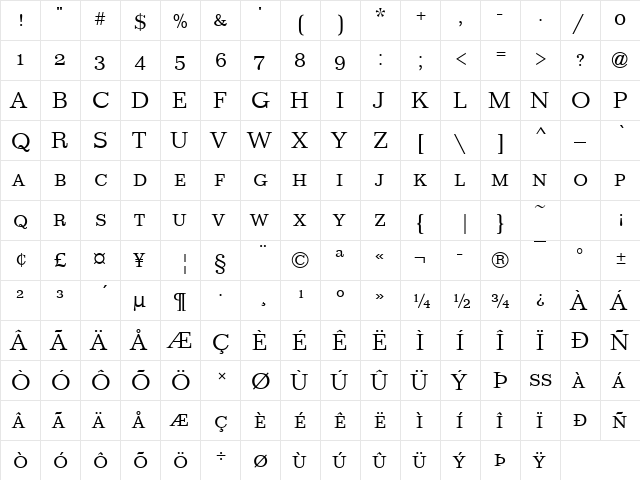 Mariam Becker Caps Light Regular  glyph index