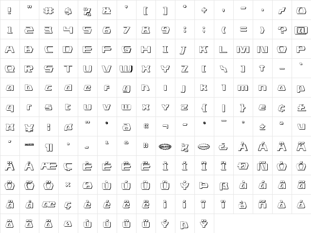 DS man 3D Regular  glyph index
