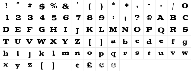 Tekton Display SSi Regular  glyph index