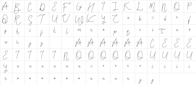 Modya Tea Demo Regular  glyph index