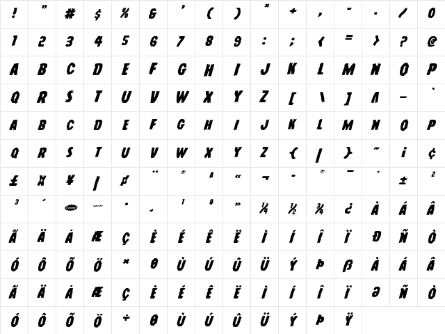 Young Frankenstein Expanded Italic Expanded Italic  glyph index