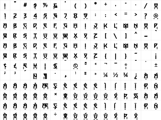 BalaCynwyd Regular  glyph index