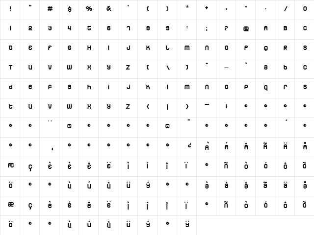 Dunebug Regular  glyph index