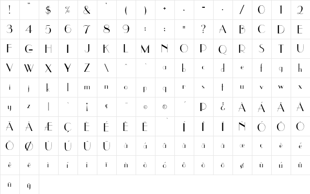 Up Town Regular  glyph index