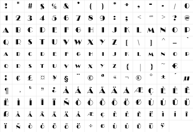 Brombeer Engraved DB Regular  glyph index