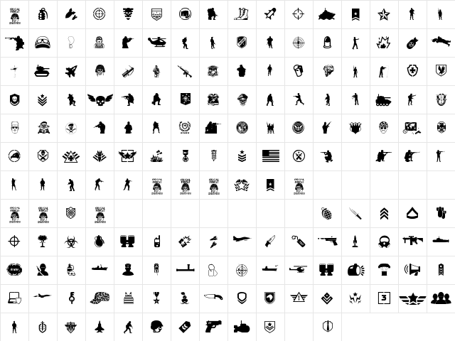 Special Forces Regular  glyph index