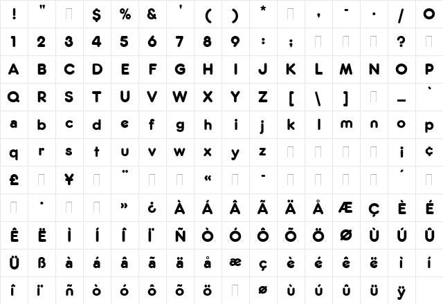 Frankfurter Medium Regular  glyph index