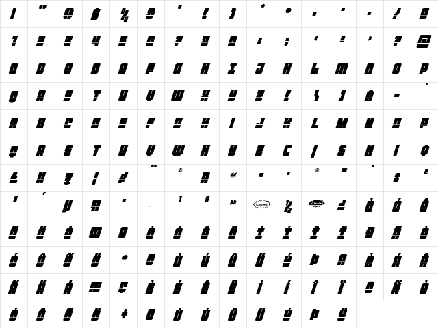 Homebase Low Laser Super-Ital Regular  glyph index