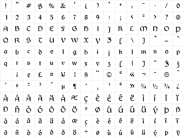 Miller Regular  glyph index