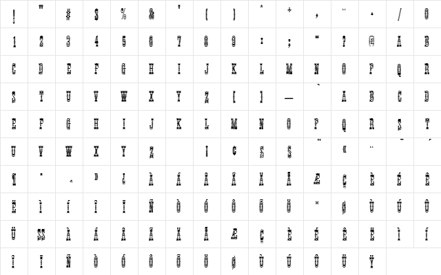 ThunderbirdDExtConIn1 Regular  glyph index