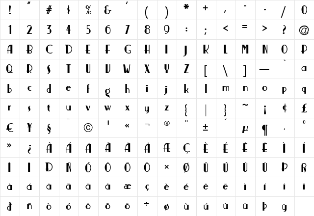 Nickerbocker-Normal Regular  glyph index