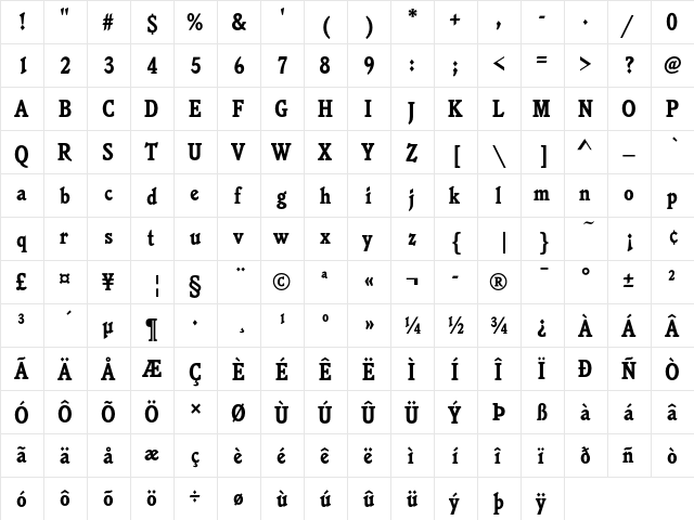 Jenson Old Style LT Std BdCn  glyph index