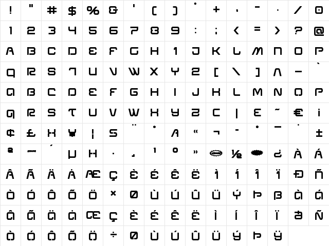 Miracle Mercury Bold Bold  glyph index