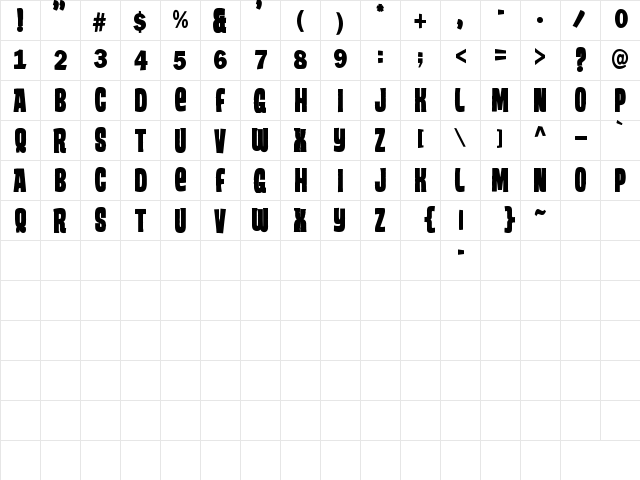 Tan Patty Regular  glyph index