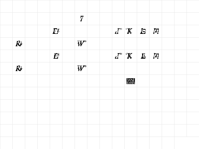 FrillyExtras Italic  glyph index