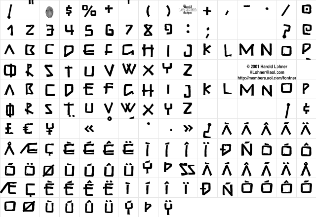 GuadalupeDos Regular  glyph index