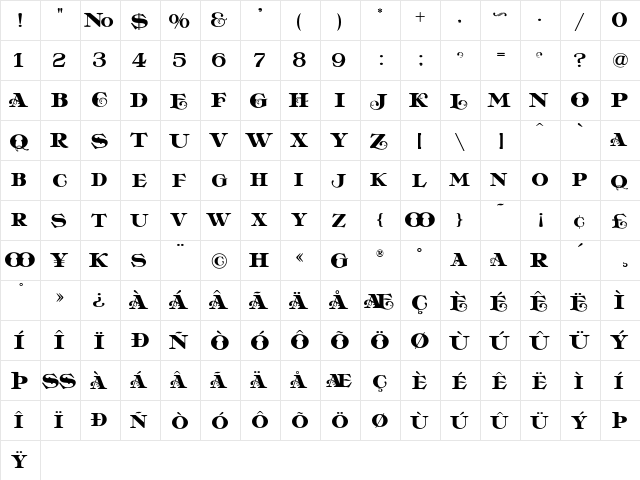 LHF Casablanca Regular  glyph index