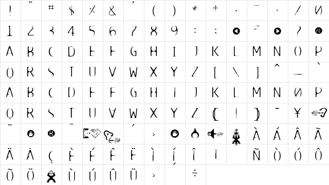 TECHNOIRE Regular  glyph index