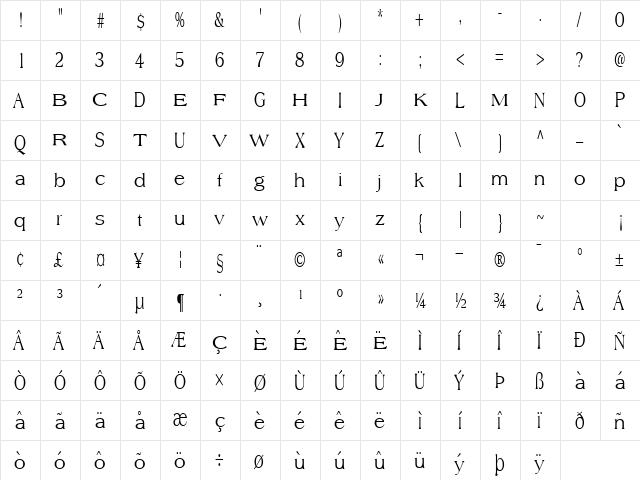 Free Bold  glyph index