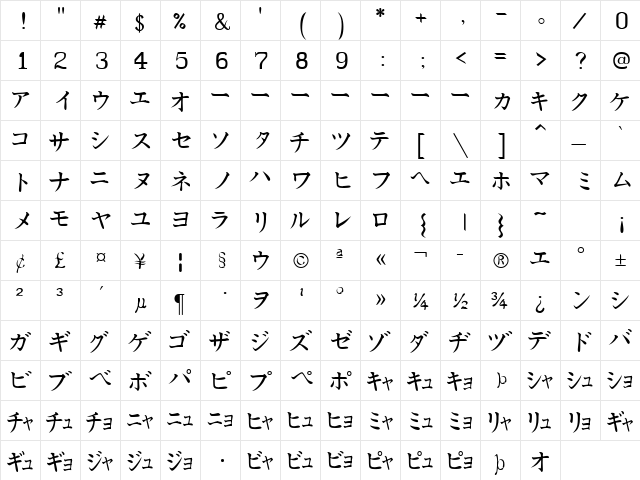 JKATAK01 Regular  glyph index