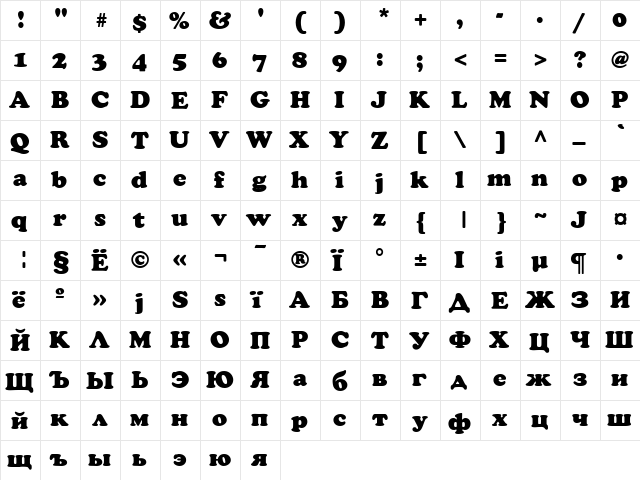 AG_Cooper Regular  glyph index