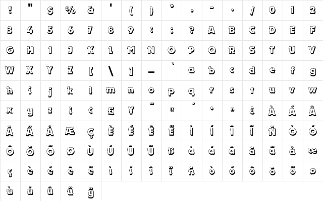 DynamoEF BoldShadow  glyph index
