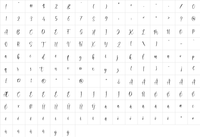 Clareta Regular  glyph index