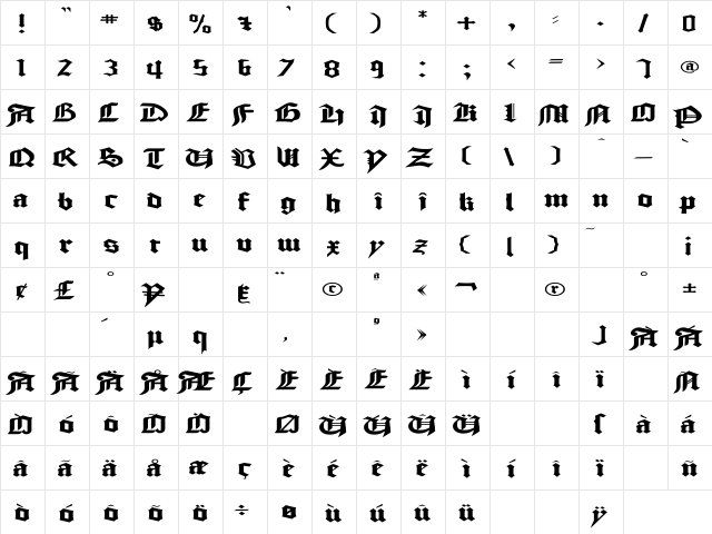 GoodCityModern Plain Ex Plain  glyph index