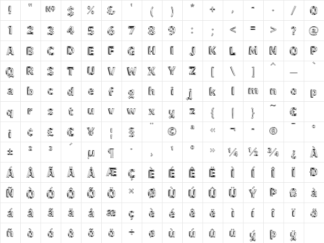 TownSquare 'Chromed' Regular  glyph index