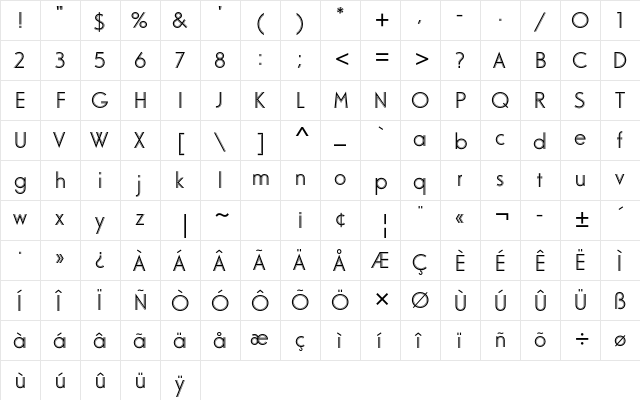Odessa Std Regular  glyph index