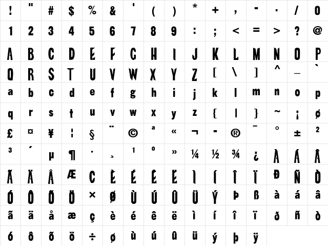 Timstypo Medium  glyph index