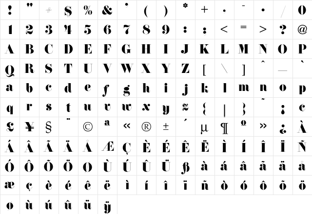 NewDawne-Normal Regular  glyph index